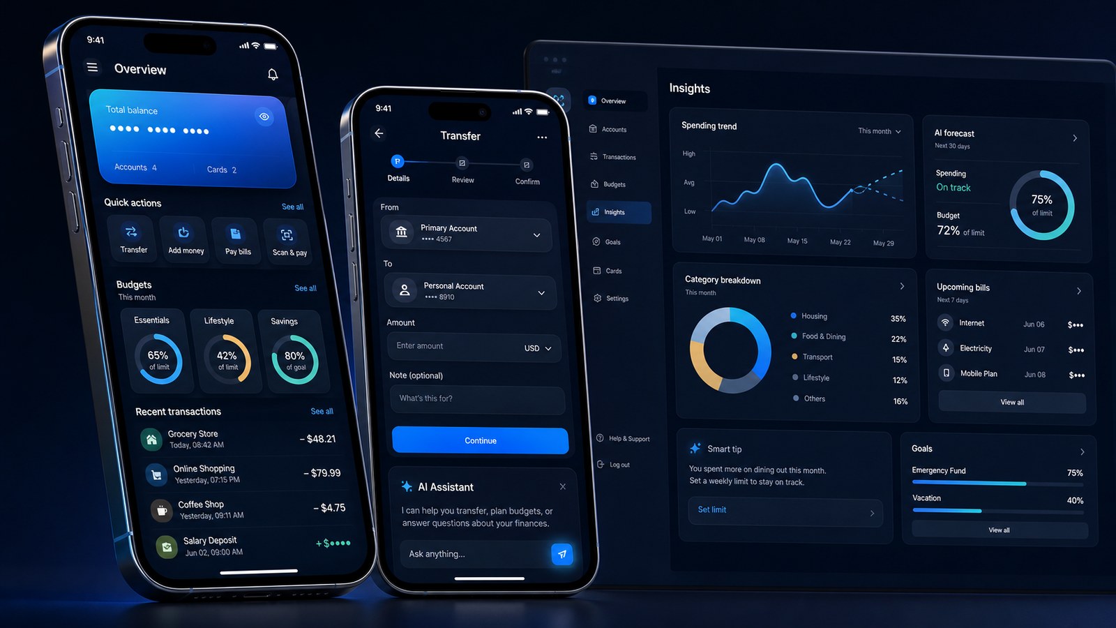 Original product mockup for an AI-powered fintech mobile app